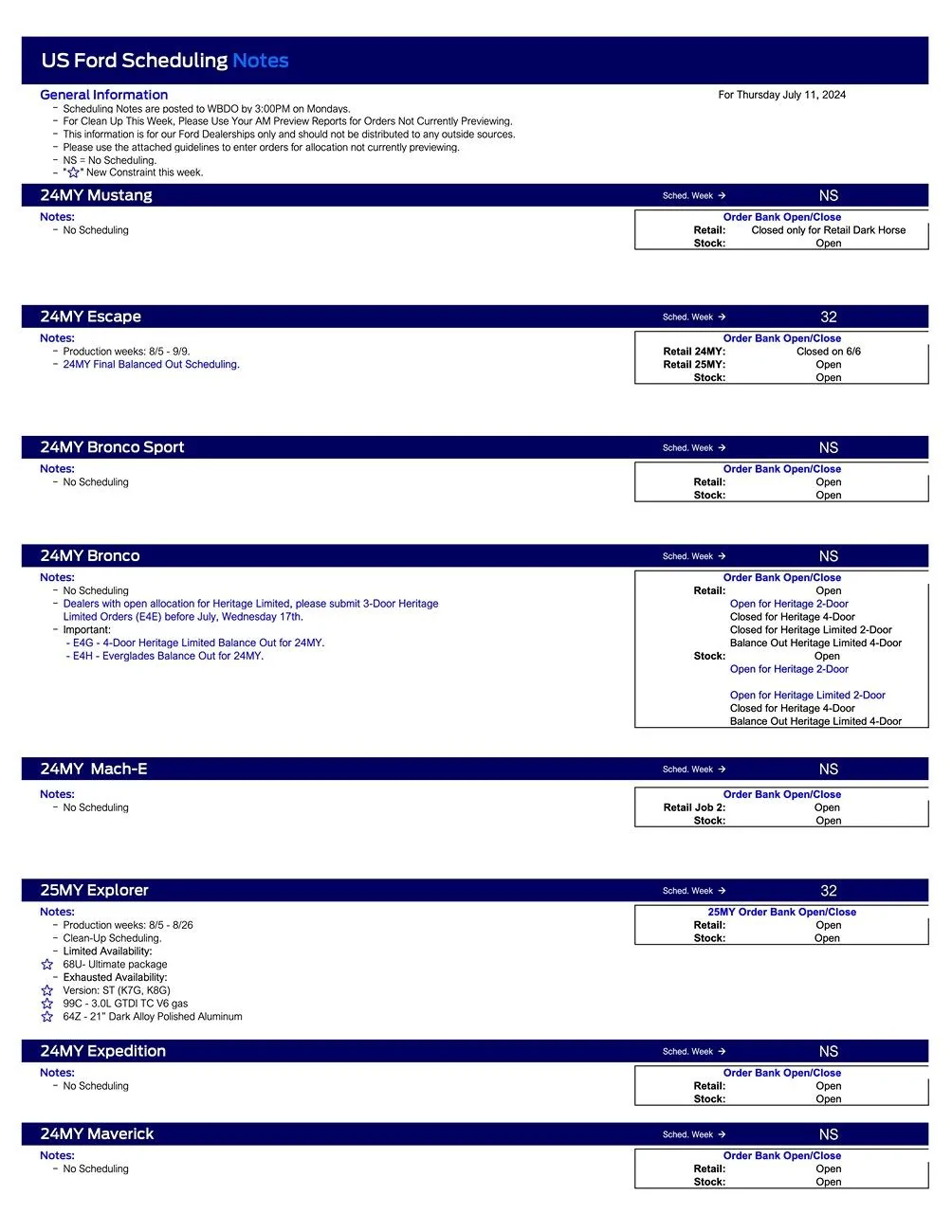 Ford Maverick 2024 Maverick No Scheduling This Week (7/11/24) US Ford Scheduling Notes -  7.8.24-1