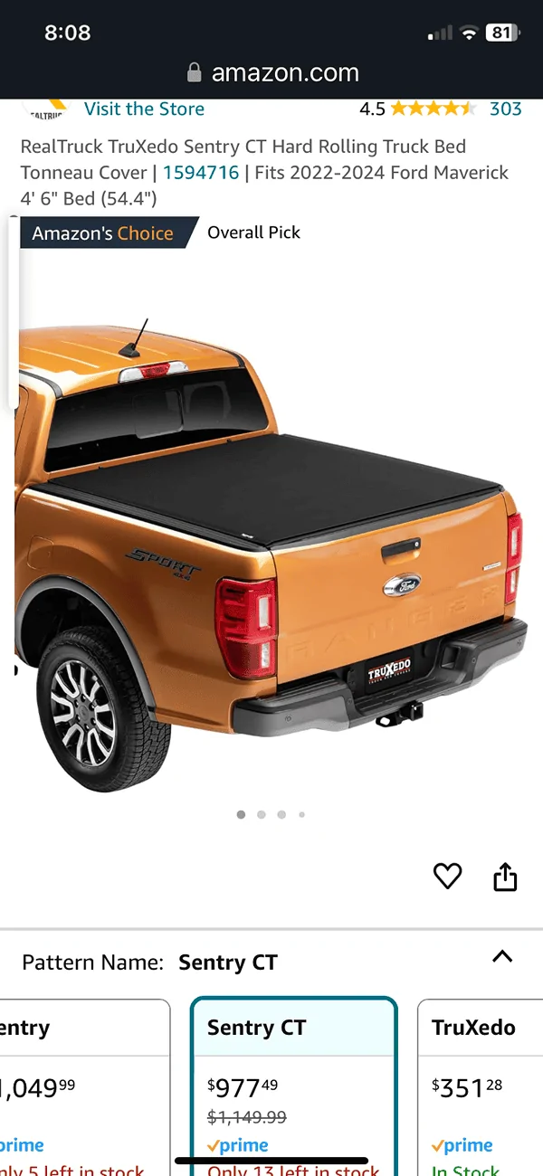 Ford Maverick Amazon Day sale on Sentry CT Tonneau cover IMG_1913