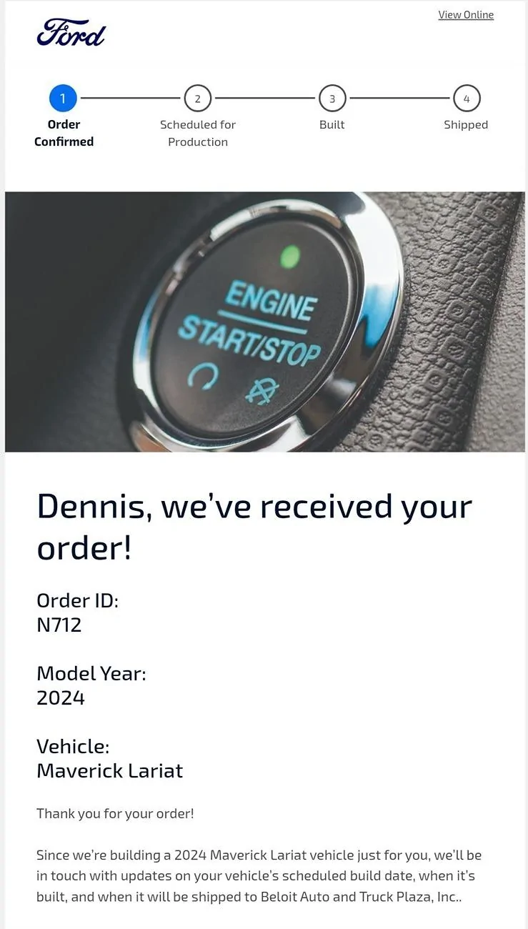 Ford Maverick Build date text from Ford.... Screenshot_20240718_182412_Email