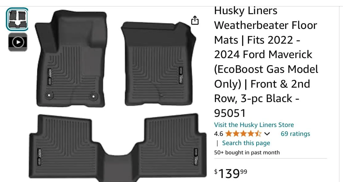 Ford Maverick Husky floor Mat Liners IMG_9195