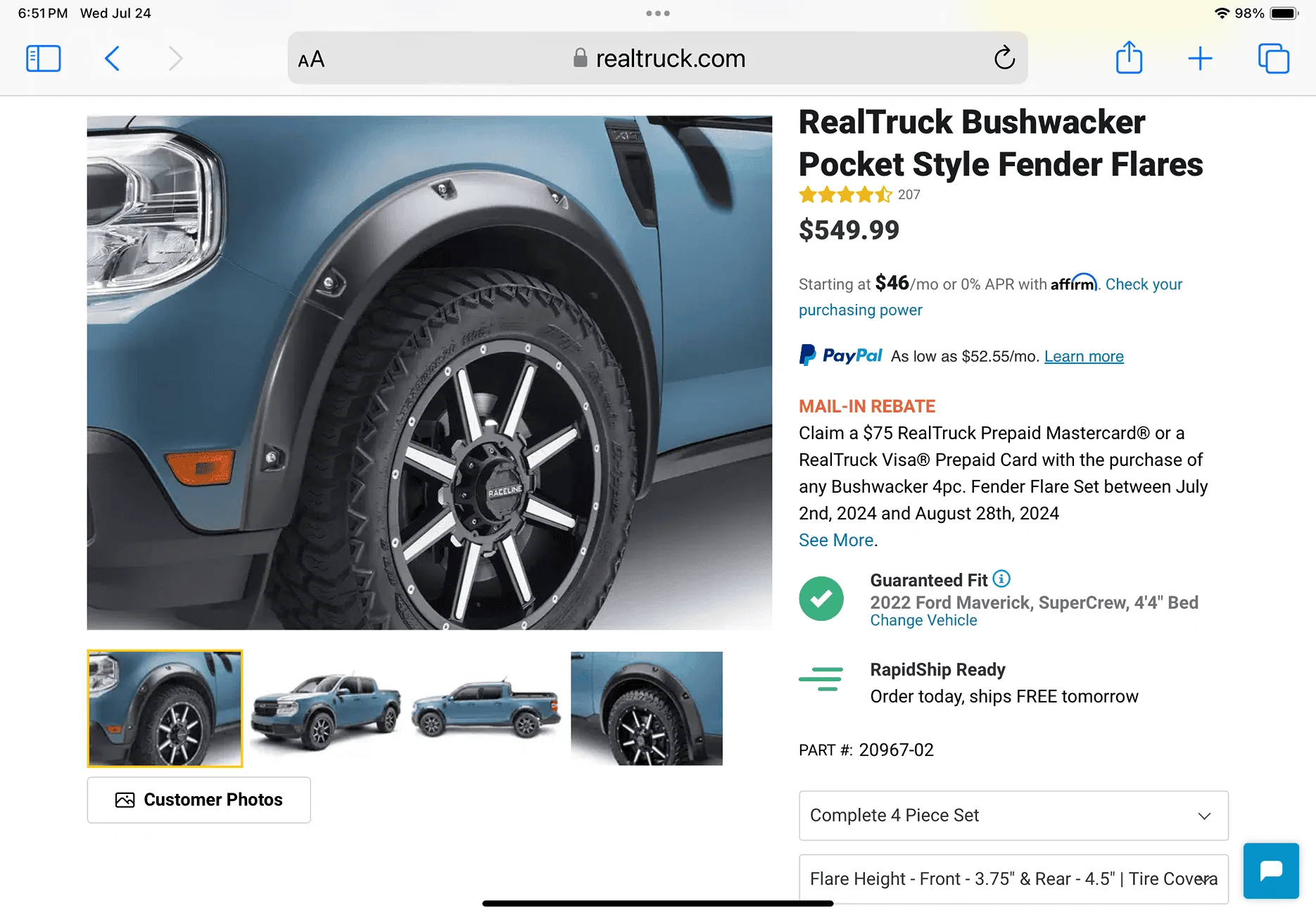 Ford Maverick New Bushwacker Pocket Style Fender Flares IMG_8462