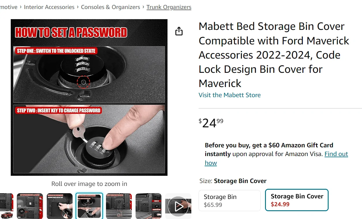 Ford Maverick [New Product] Mabett Bed Cargo Partition Storage Bin with Password Lock Panel！ Screenshot 2024-07-26 125513
