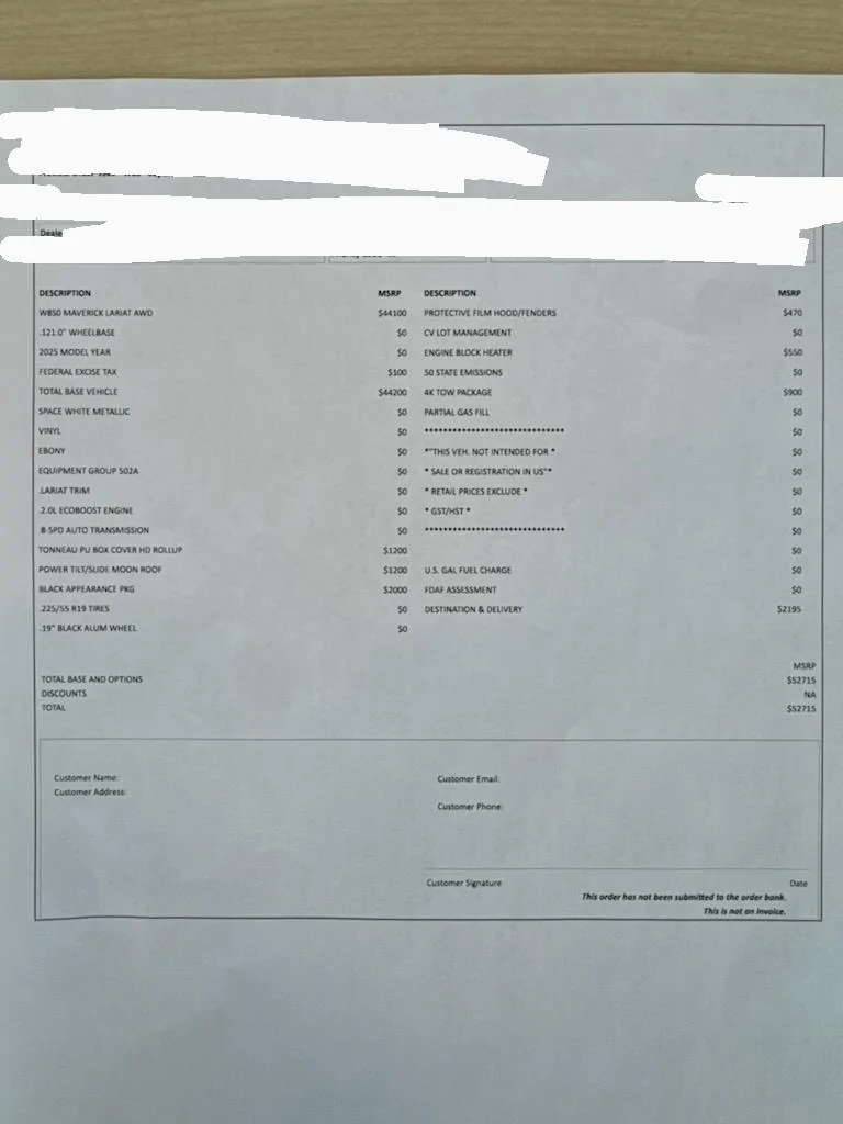 Ford Maverick 2025 Order Banks (Canada) 1000007161