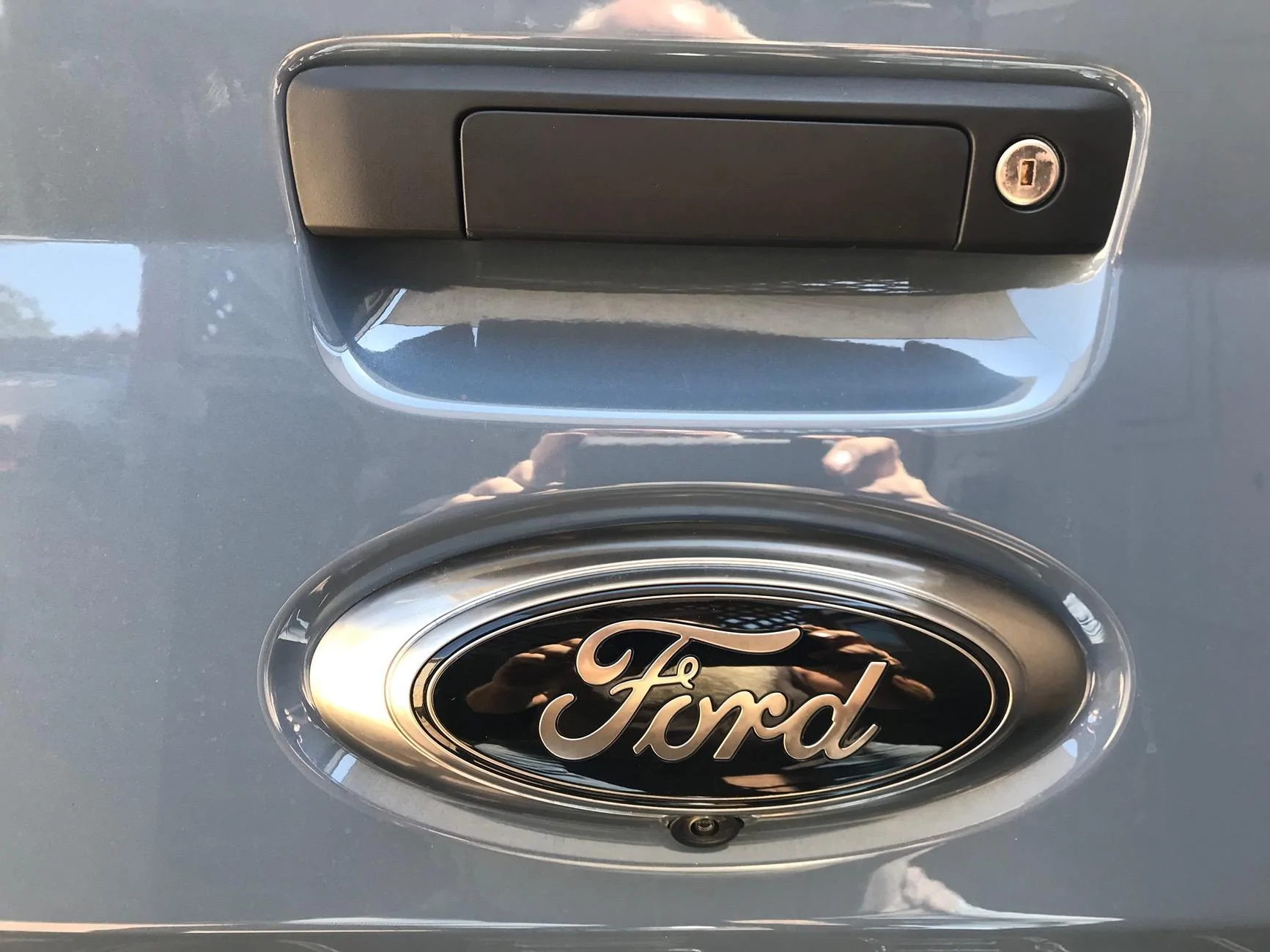Ford Maverick Paint matched tailgate handle and painted tailgate emblem IMG_3613