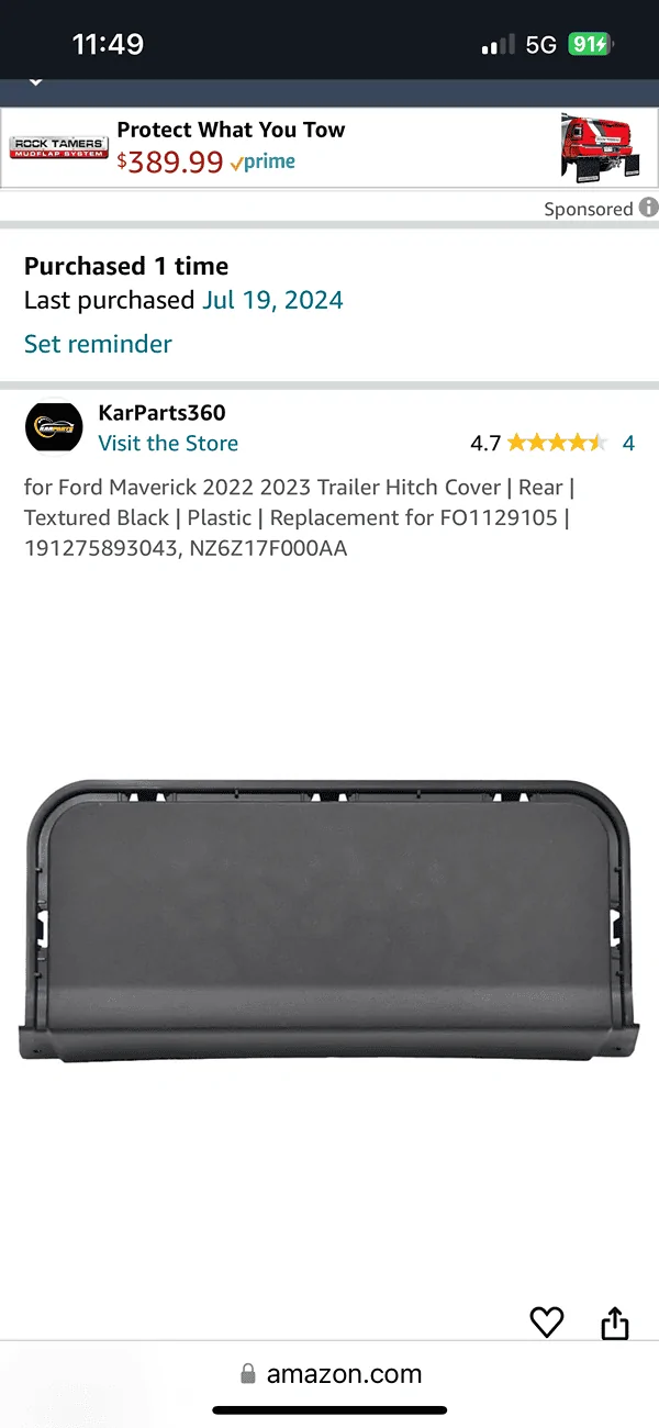 Ford Maverick Hitch Cutout Cover IMG_1479