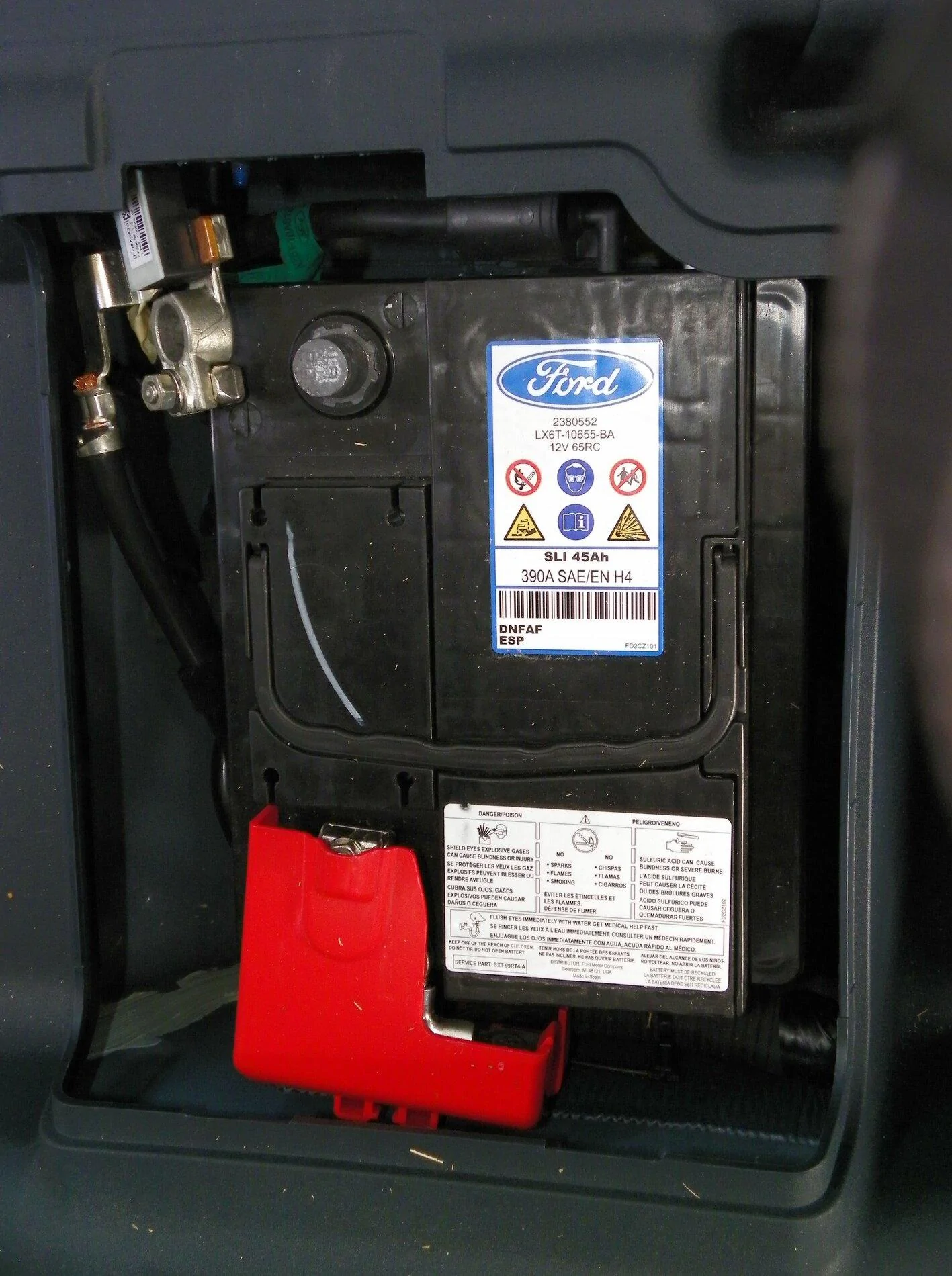 Ford Maverick TX State Fair Auto Show Hybrid 12 Volt Battery Under Back Seat - Cover Removed