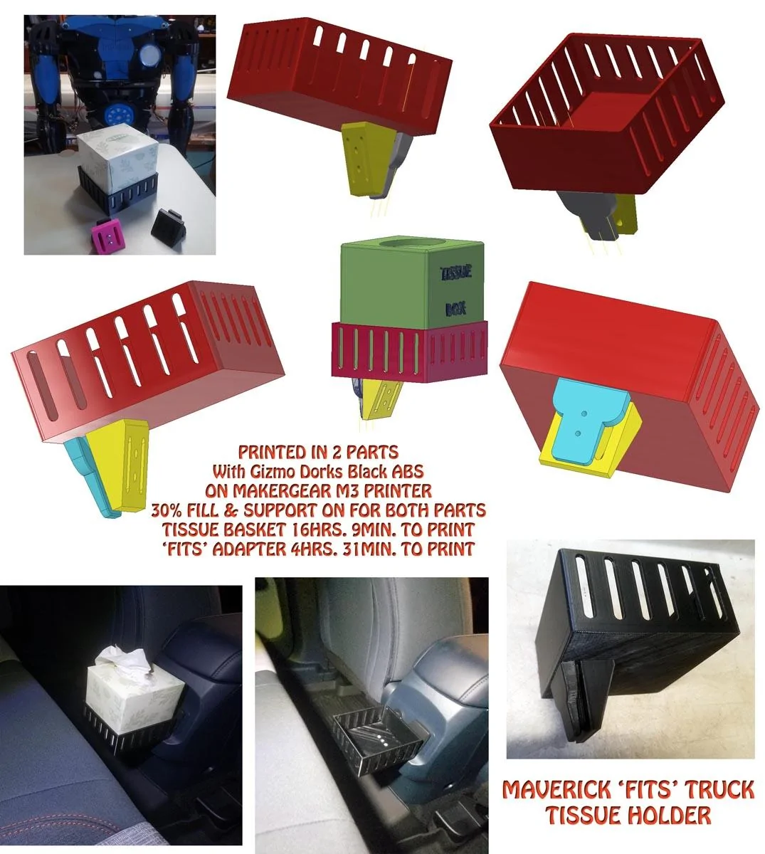 Ford Maverick FITS Tissue Box Holder 3D printed fits tissue holder views