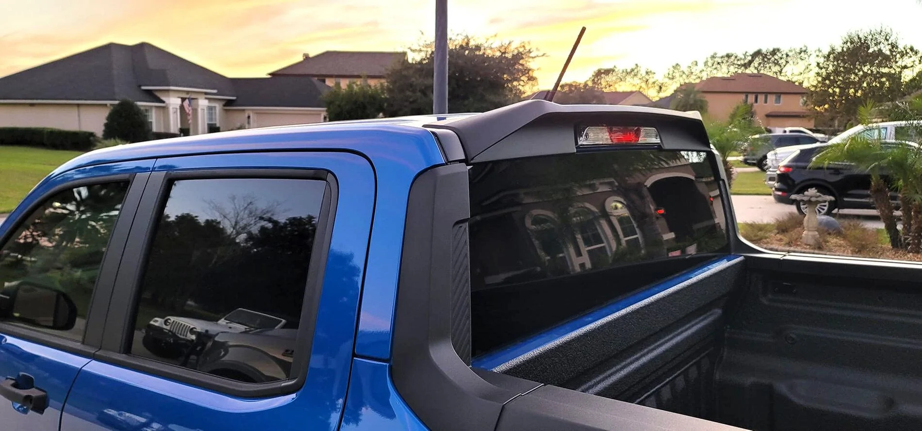 Ford Maverick Velocity Blue Maverick Modified w/ Cab Marker Lights, Hood Scoop, Cab Roof Spoiler, Tailgate Spoiler, Black Tailgate Applique, Fender Flares 2022 Ford Maverick Gets Roof Lights, Hood Scoop, Cab Roof Spoiler, Tailgate Spoiler, Black Ta