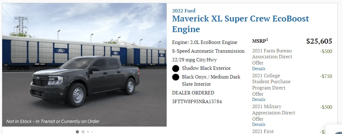 Ford Maverick In-Transit pictures from dealer 1637168710116