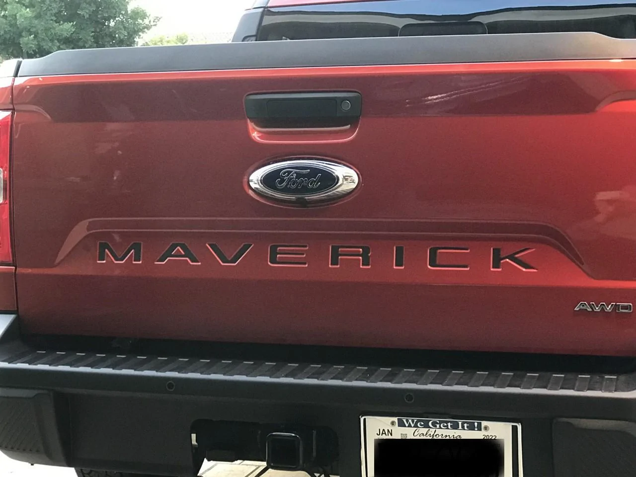 Ford Maverick Ford Stainless Steel ($100) vs Decals ($20) for the tailgate   WARNING Mavericktailgateblackletters_IMG_2212
