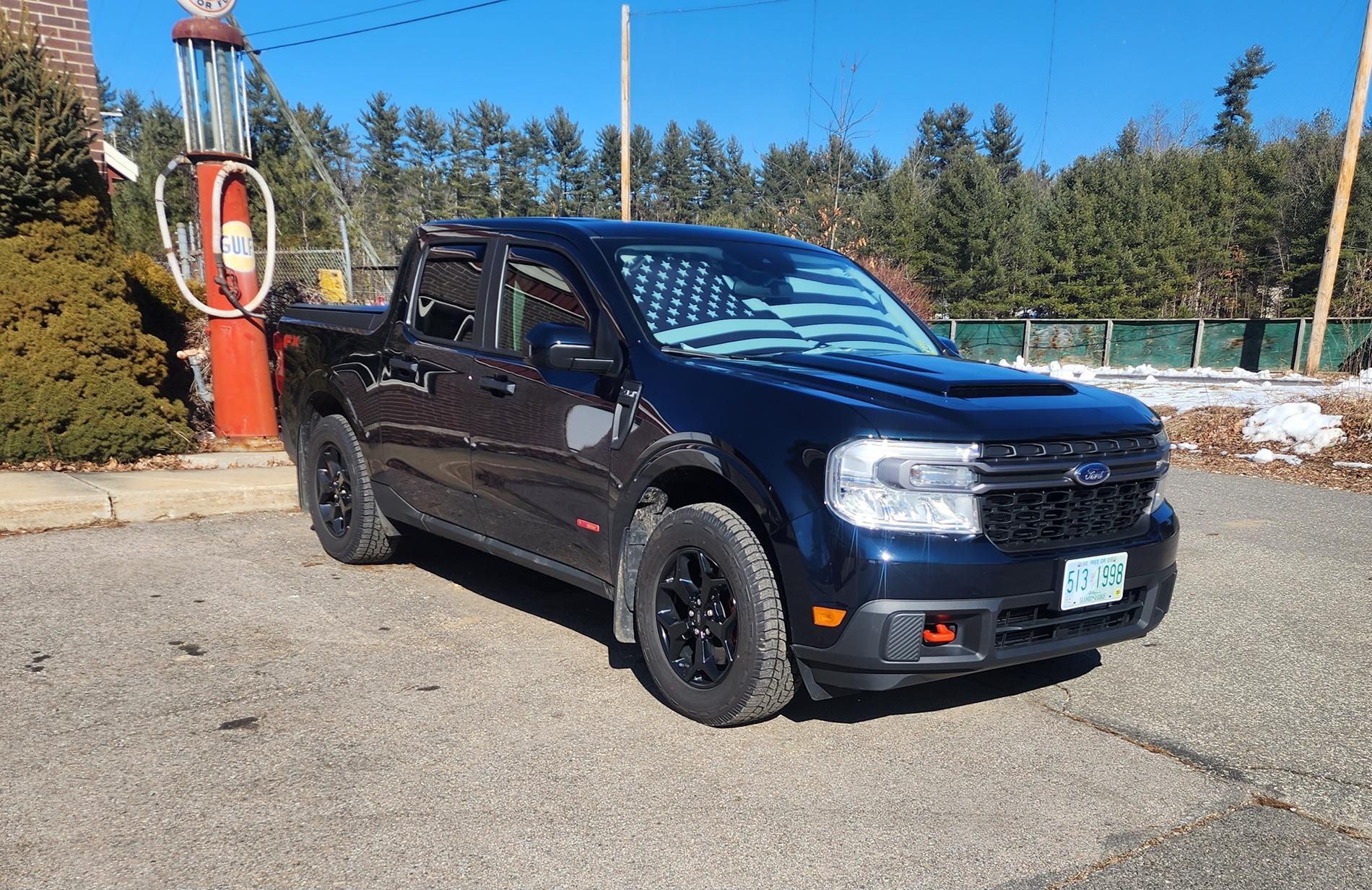 Ford Maverick Paint matched hood scoop and Diode Dynamics fog lights installed 20240208_130515