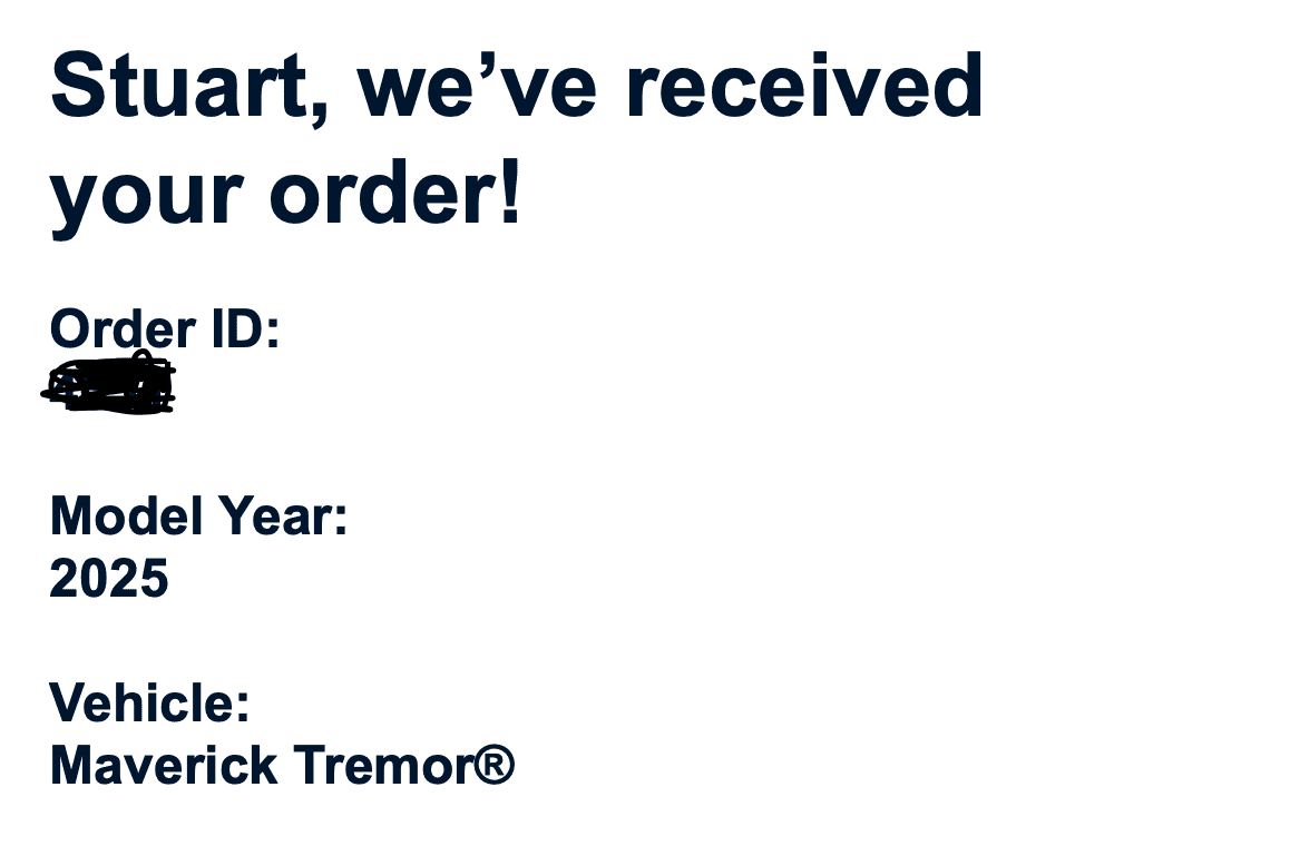 Ford Maverick 2025 Maverick Order Confirmation Emails Are Out! ordertrem