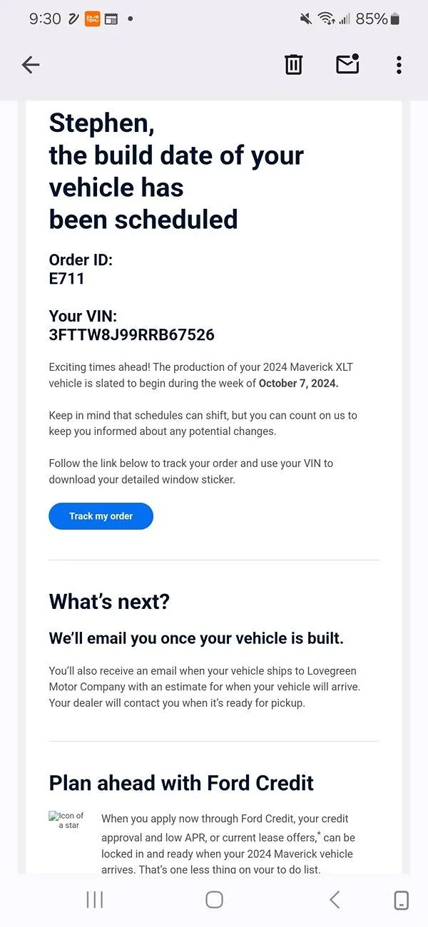 Ford Maverick 2024 Maverick First Scheduling This Week (8/24/23)! For Production Weeks 10/16-10/30 1000001605