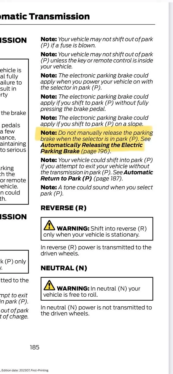 Ford Maverick Automatic Parking Brake Applied IMG_5869