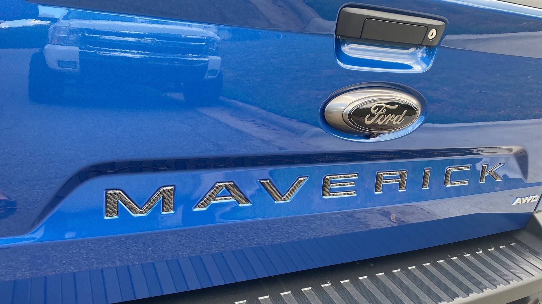 Ford Maverick Carbon Fiber tail gate letters installed IMG_7088