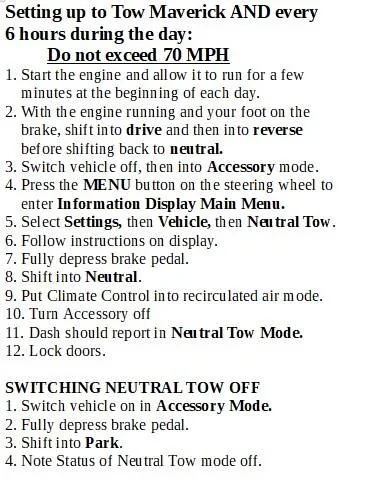Ford Maverick Issue with trying to flat tow tow card - no brake buddy