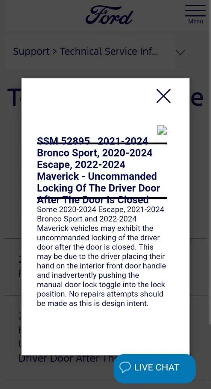 Ford Maverick Driver's door locks automatically on exiting 20240925_070002