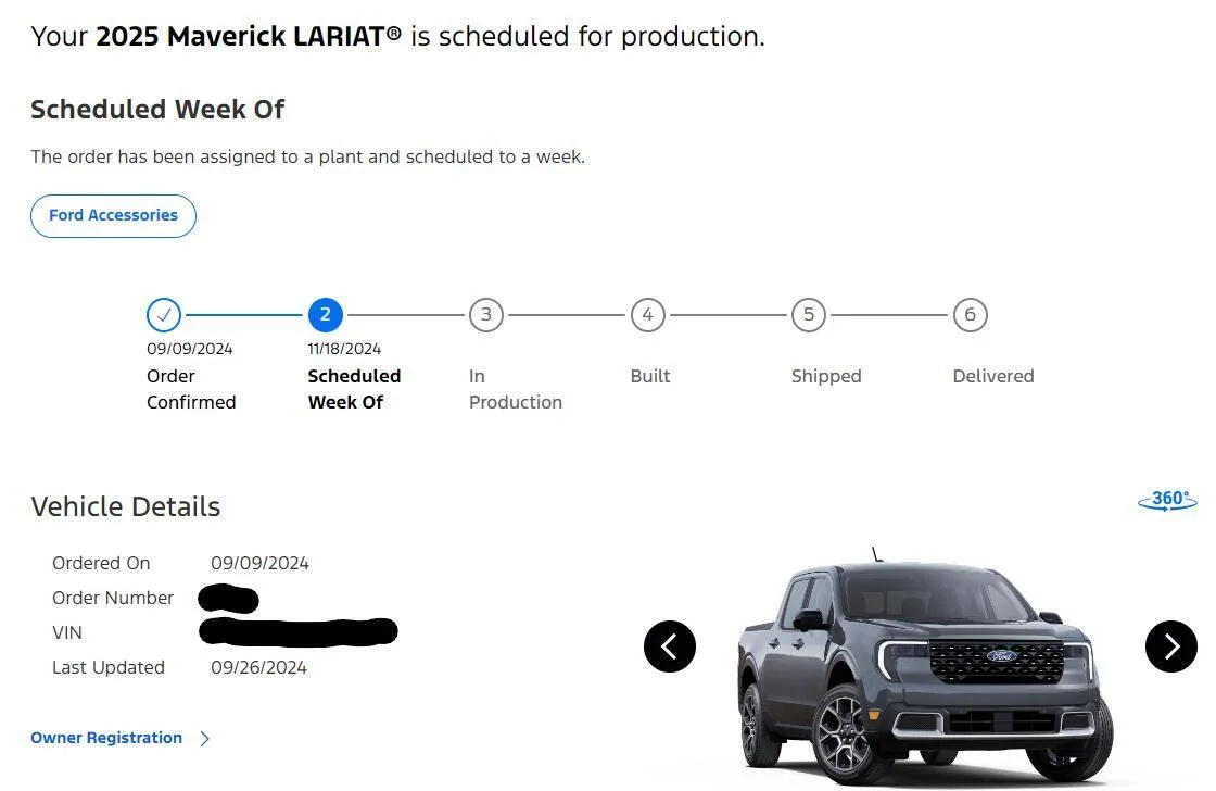 Ford Maverick 9/26/24 Scheduling Email Received Group [POST HERE IF YOU GOT SCHEDULED!] 2025 Ford Maverick Lariat Order Scheduling