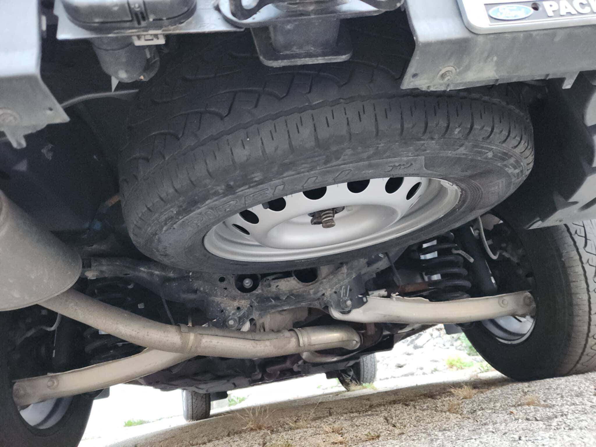 Ford Maverick Fit a FULL SIZE SPARE TIRE under the Maverick to replace the pathetic factory bicycle wheel spare! 1727912707282-c