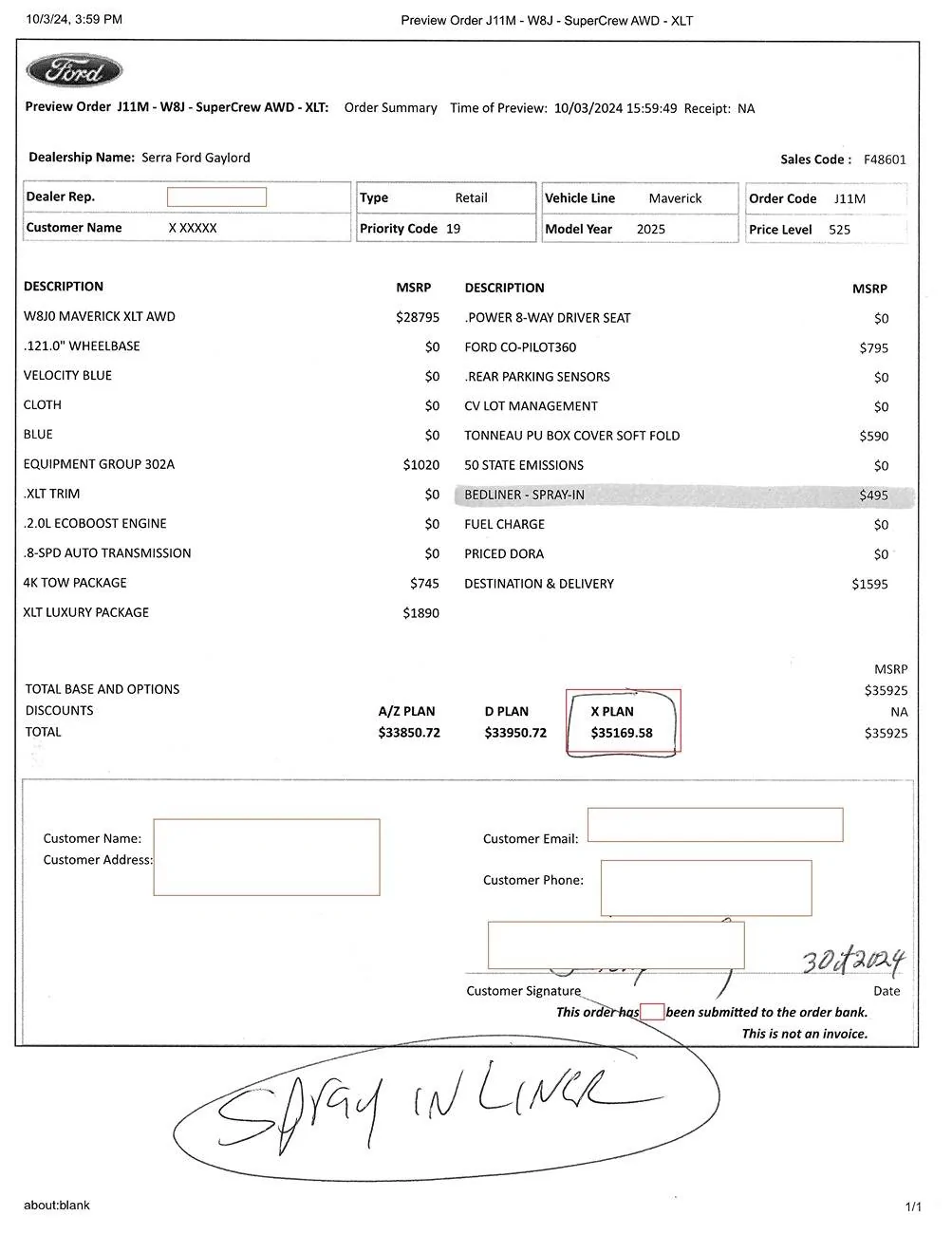 Ford Maverick X-Plan questions FordMaverickORDERpost3Oct24