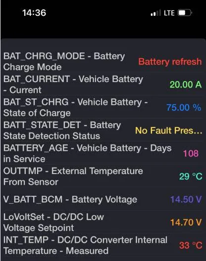 Ford Maverick Changing to AGM Mav2.5L 12V 75% SOC, 20 Amps, BCM 14.5V - Forscan Lite @1436 03-12-2024