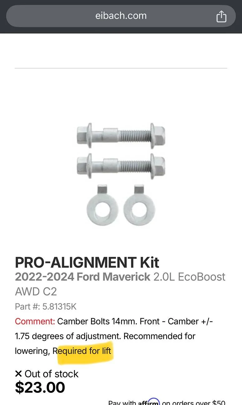 Ford Maverick NEW Eibach PRO-LIFT-KIT springs, AWD, including camber bolts - San Diego -$150 OBO IMG_0538