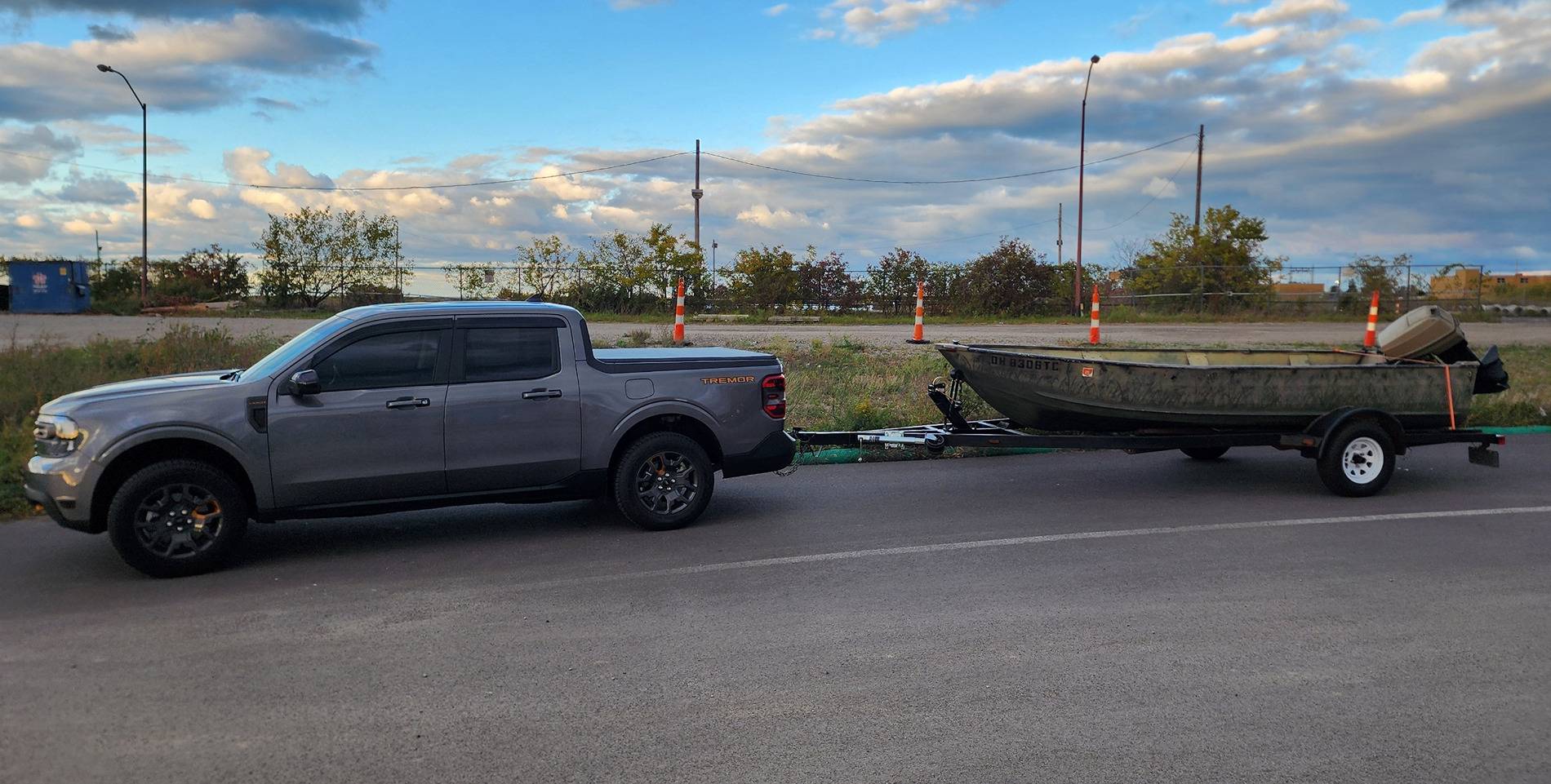 Ford Maverick Tremor towing outboard motor test run duckboat