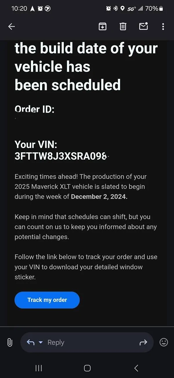 Ford Maverick 2025 Maverick Scheduling This Week (10/17/24) for Production Weeks 12/9 - 12/16 Screenshot_20241017_102022_Gmail