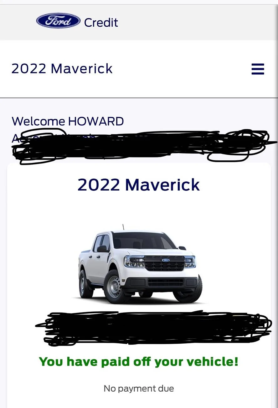 Ford Maverick The day you look forward to: "You Have Paid Off Your Vehicle!" IMG_2543