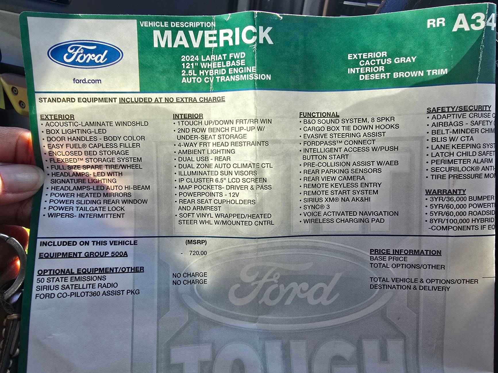 Ford Maverick 2024 Ford Maverick Lariat Hybrid $33500 Mav VIN Features