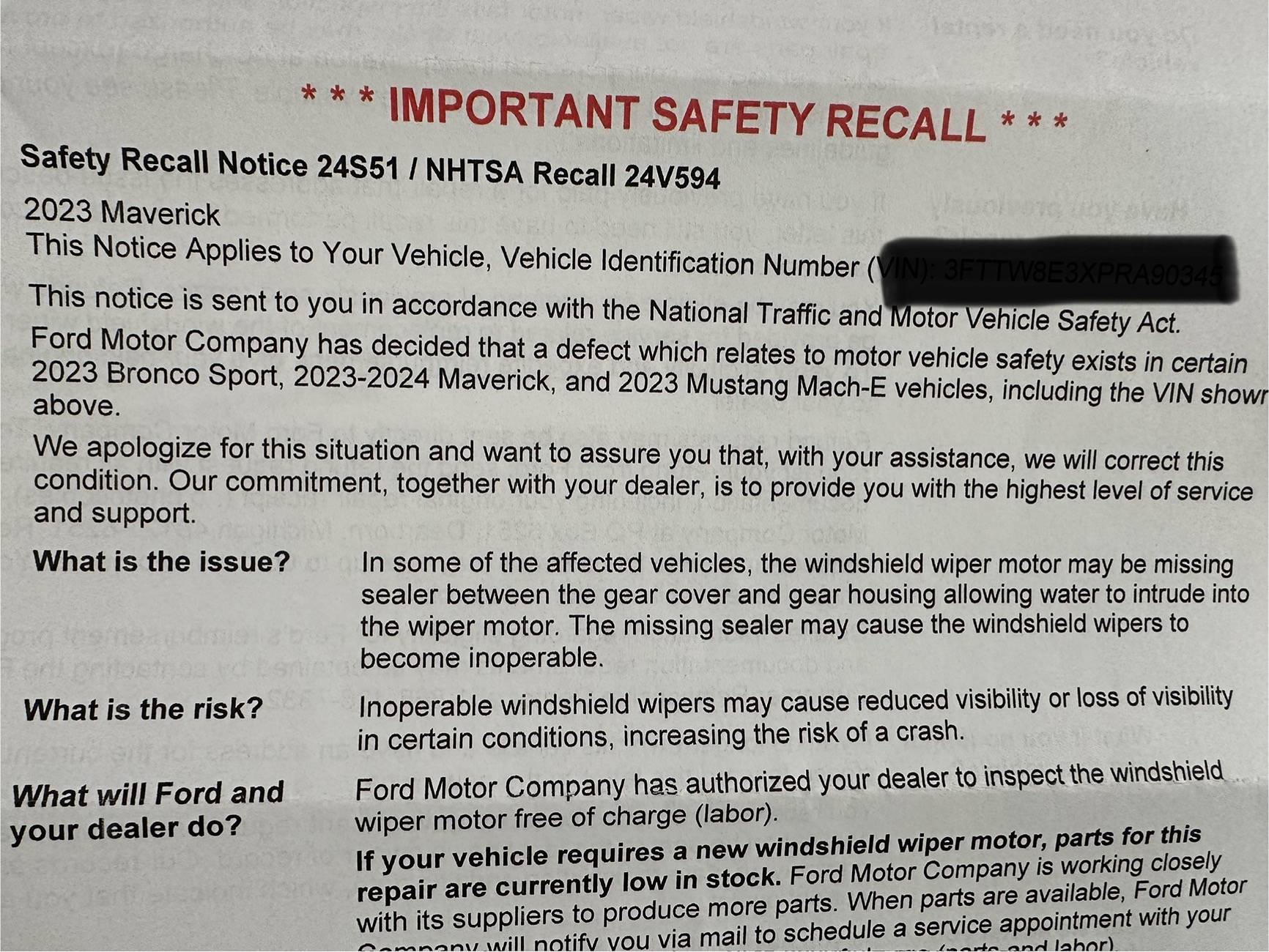 Ford Maverick Two New Recalls IMG_6824