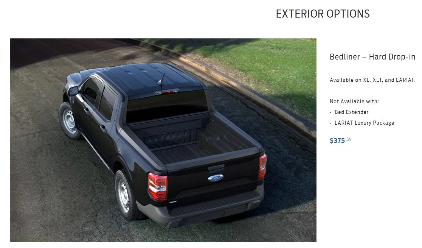 Ford Maverick Drop-in bedliner and mirror turn signals on Maverick - more looks Build Option