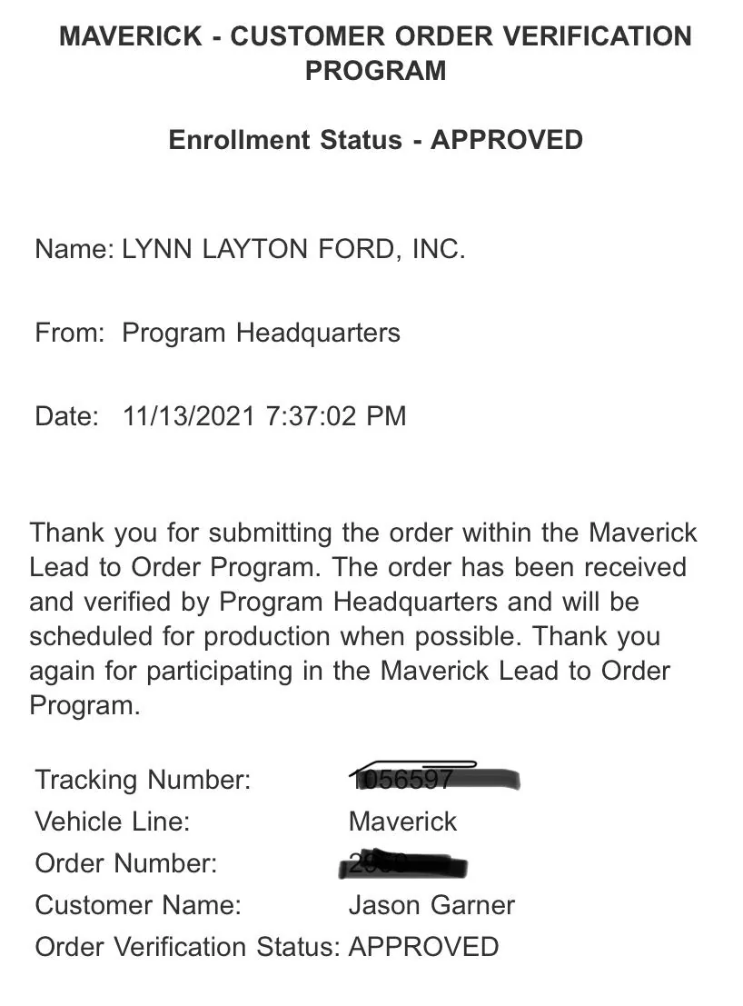 Ford Maverick Confirming order 193764EE-FD21-4F4A-8CF9-60B594935849