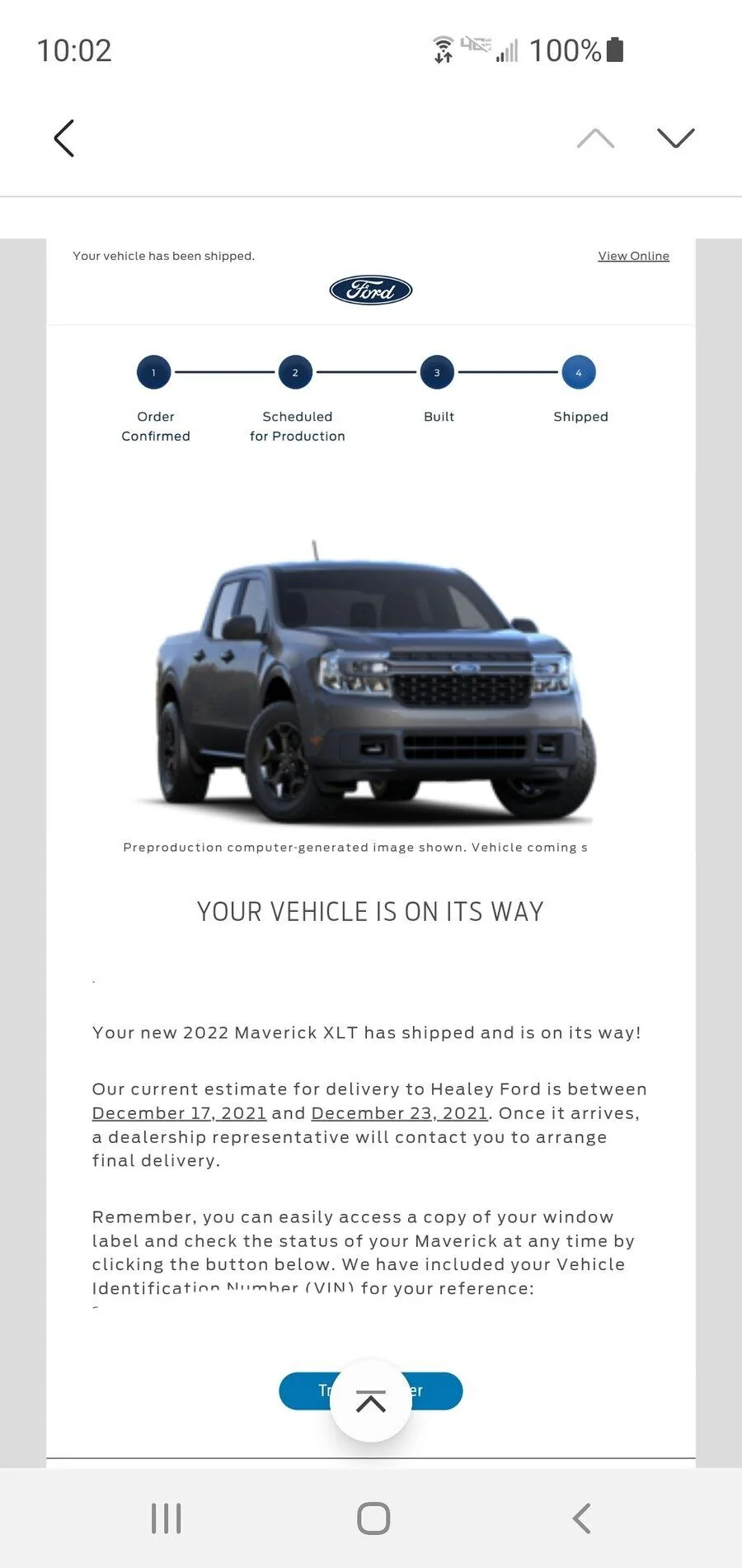 Ford Maverick Got my latest email. Built and awaiting shipment. Screenshot_20211120-220209_Email