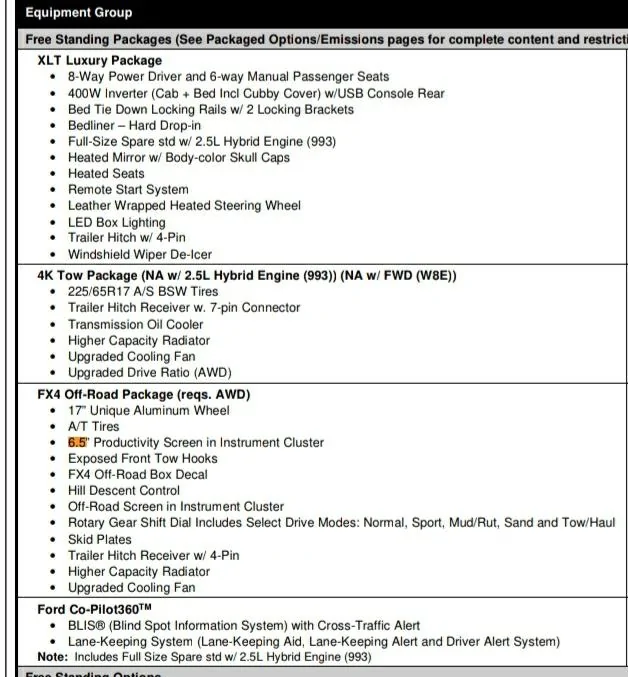 Ford Maverick FEATURES COMPARISON CHART between trims Screenshot_20211121-104700_Driv