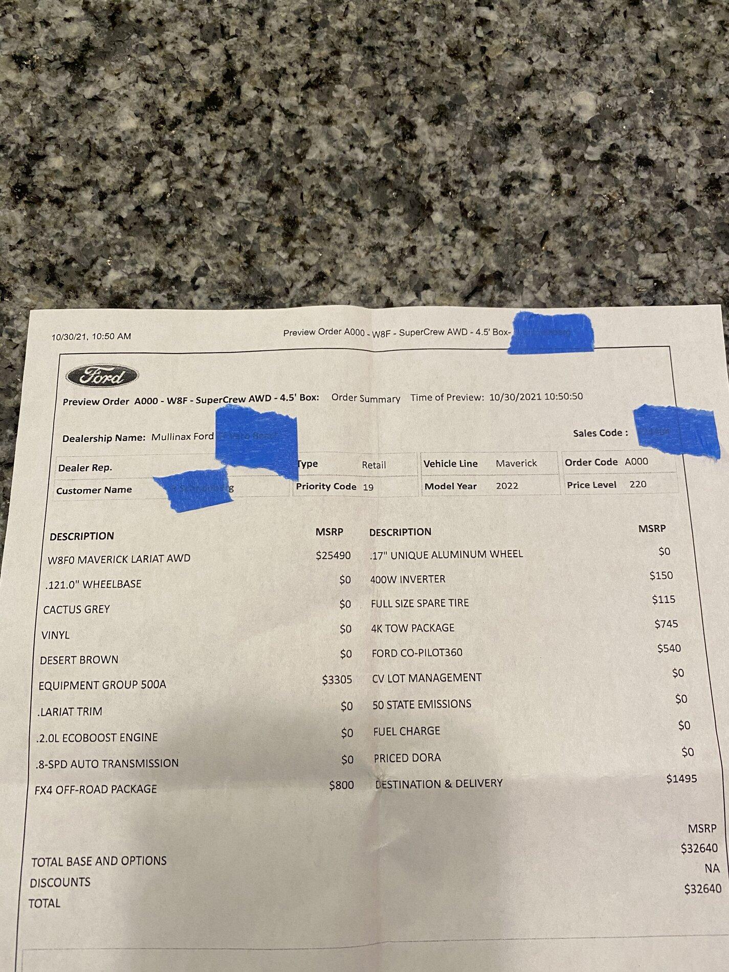 Ford Maverick Question about DORA/order 3A0EF7BB-8DC9-4653-9B69-D03225017CB6