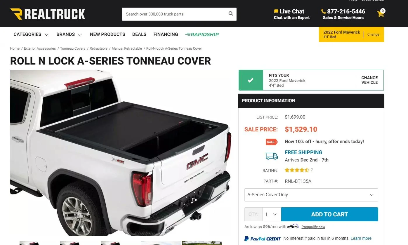 Ford Maverick Realtruck.com has Roll n Lock Retractable Tonneau Ready to Ship roll n lock
