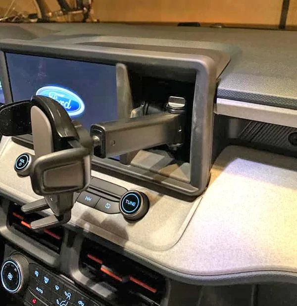 Ford Maverick Smartphone holder suction mount transforms Maverick dash cubby into functional space Maverick cubby hold phone mount 1