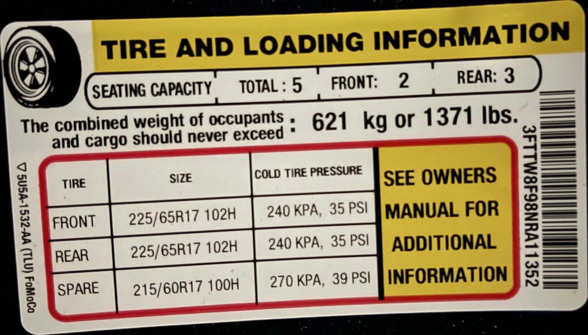 Ford Maverick Post your Payload Label Stickers Here Payload