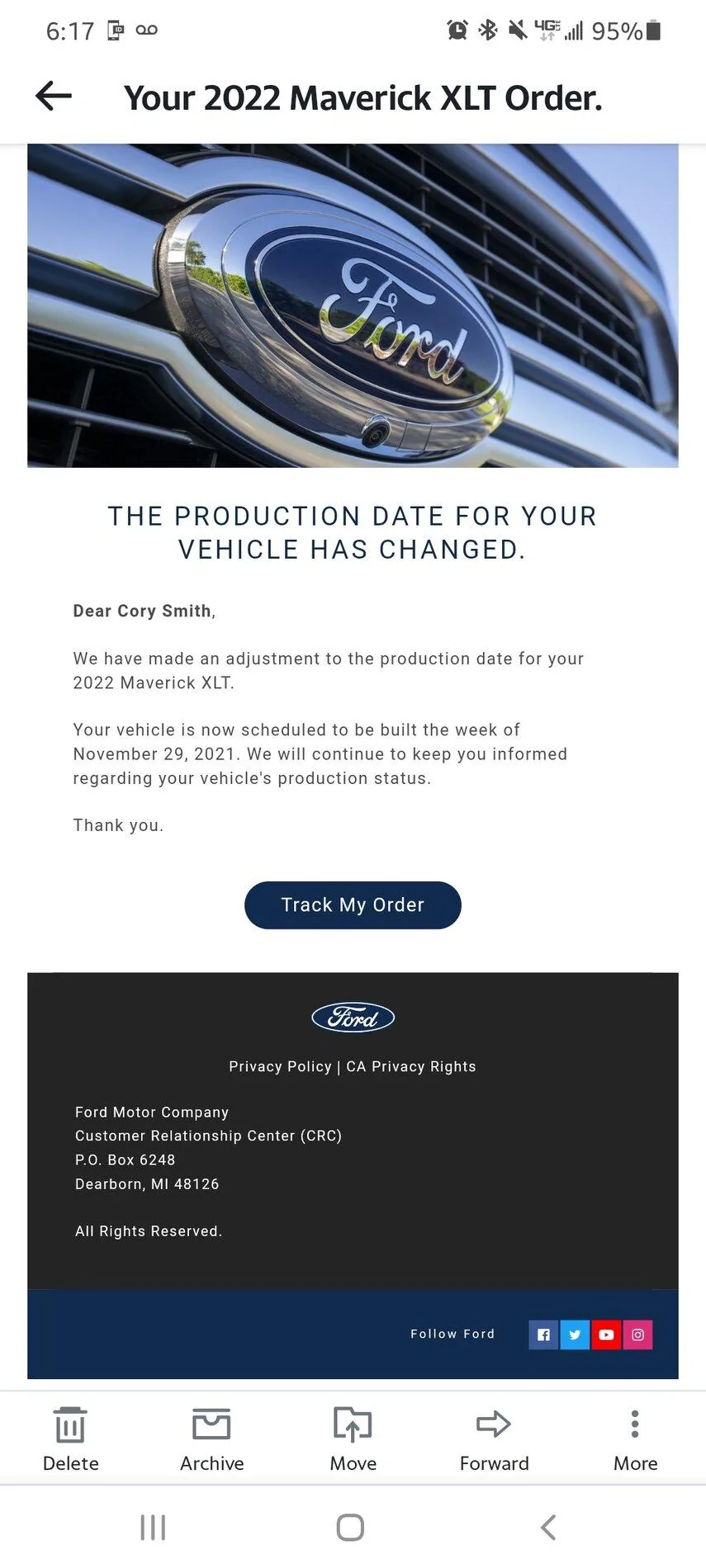 Ford Maverick New Build Date. Screenshot_20211124-061742_Yahoo Mail