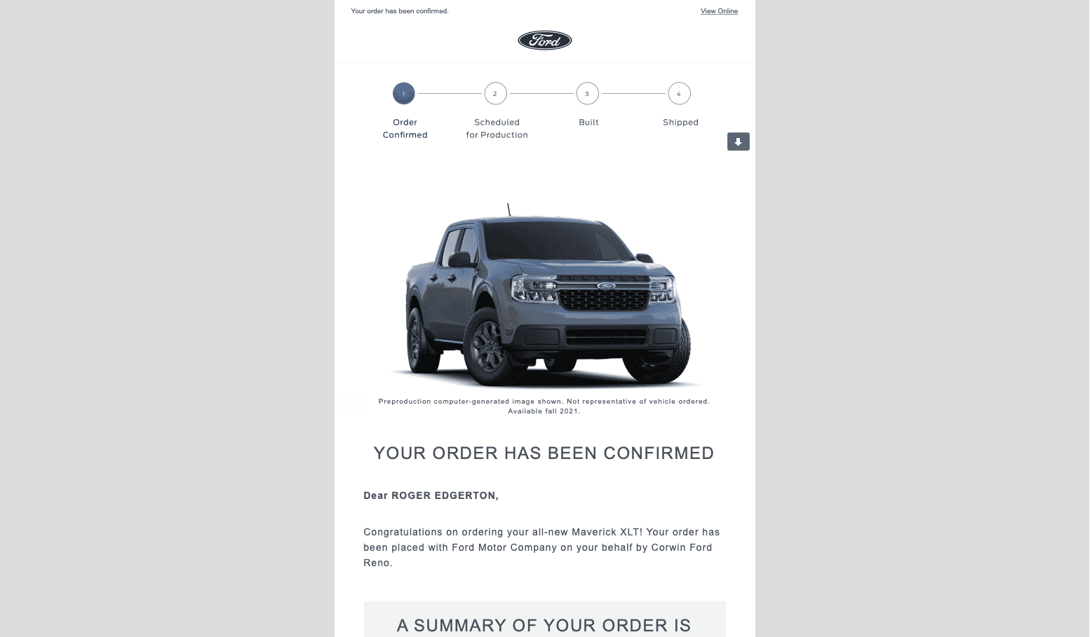 Ford Maverick Order of Emails from Ford 1637869917617