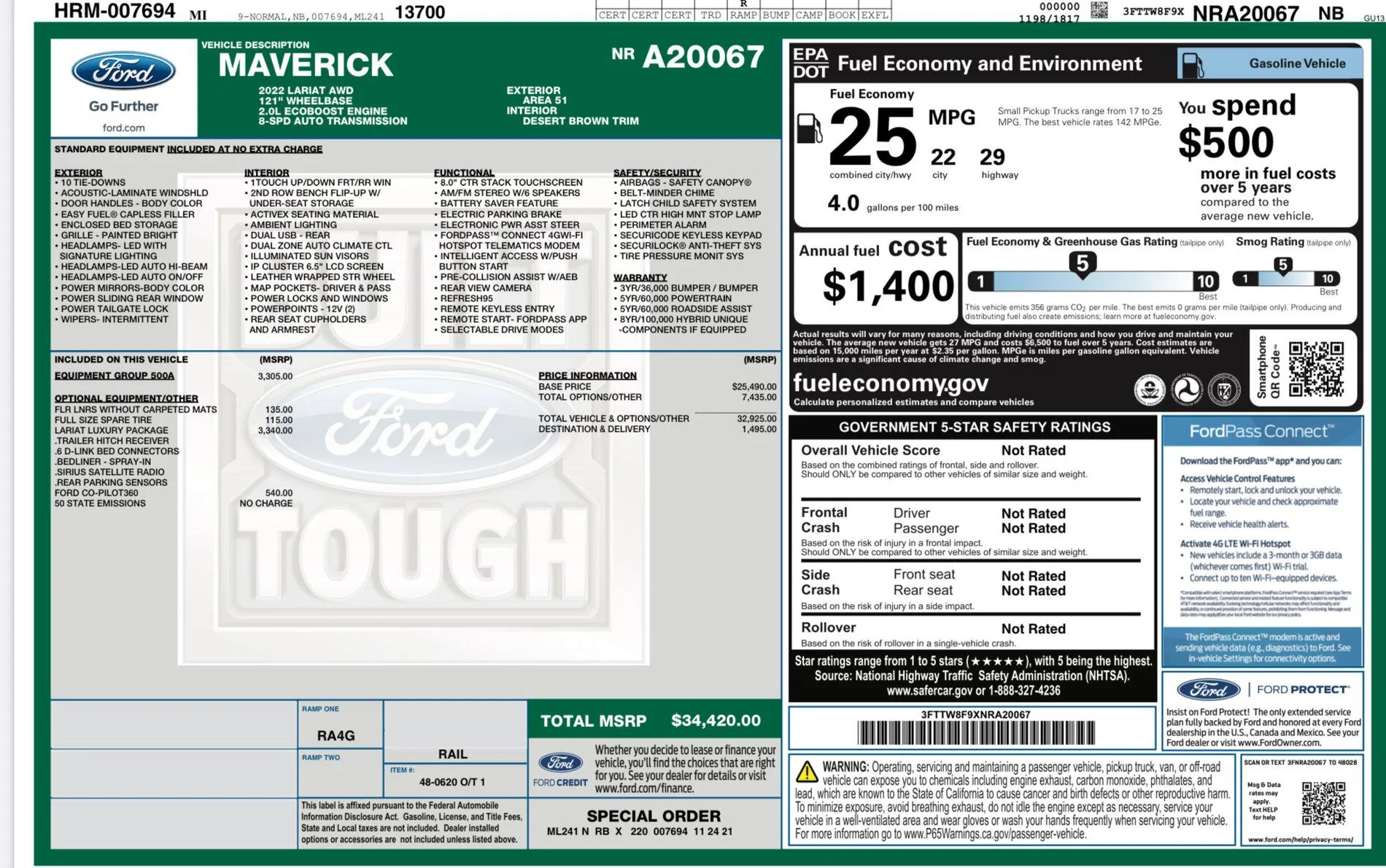 Ford Maverick Maverick window sticker D84A52D2-3A78-4766-8D3E-079EC71DEBBC