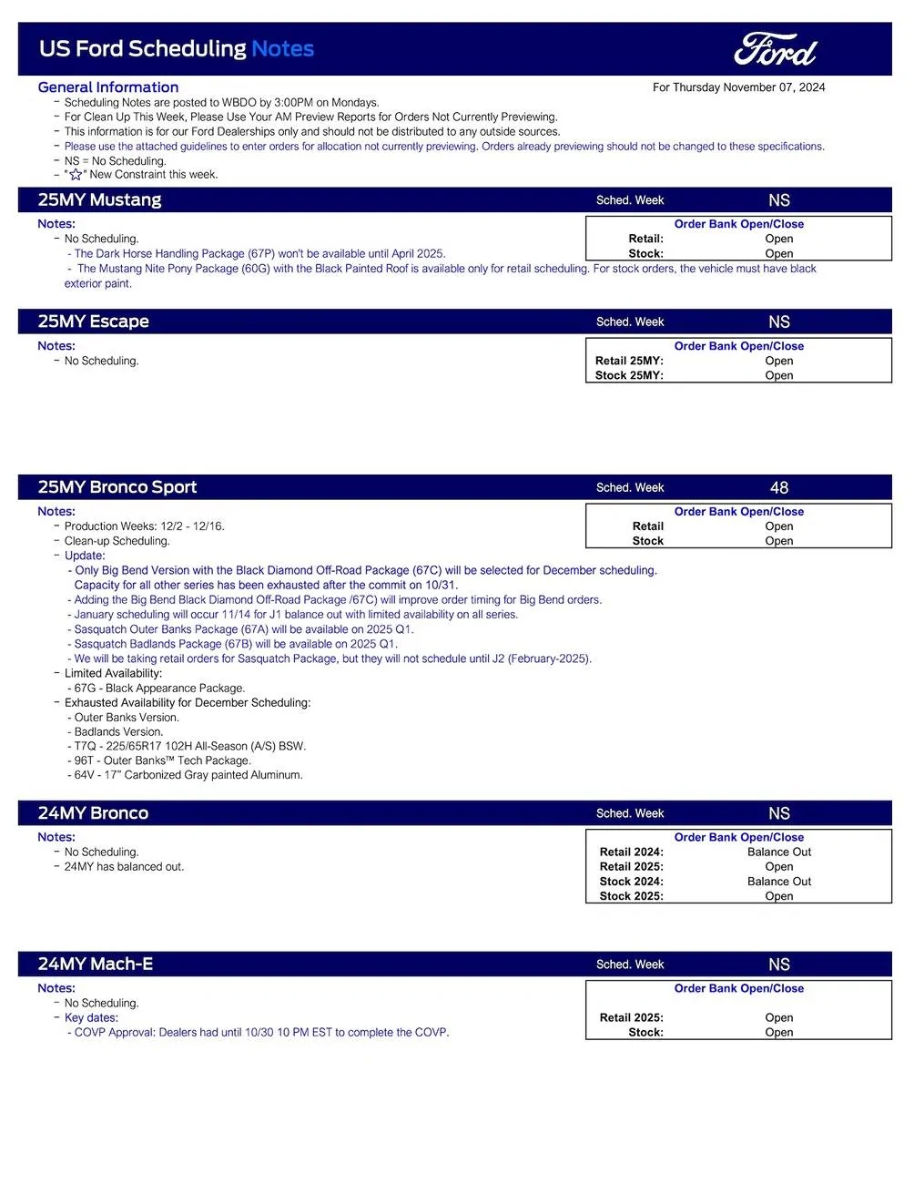 Ford Maverick 2025 Maverick Scheduling This Week (11/7/24) for Production Weeks 12/2 - 12/16 US Ford Scheduling Notes - 11.04.24-1