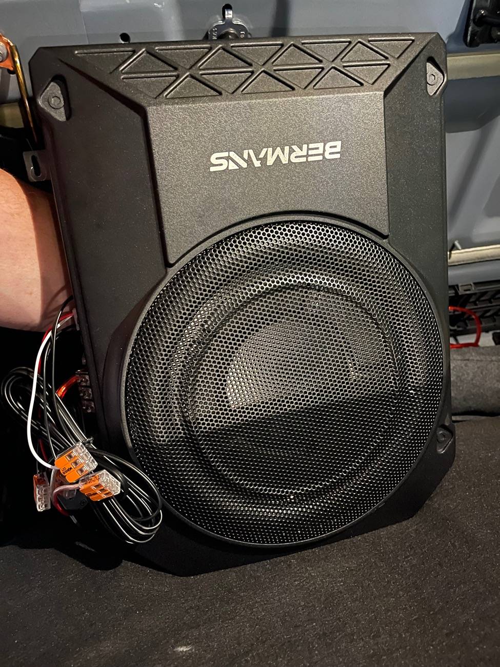 Ford Maverick Subwoofer install using rear speaker wires, no cutting or speaker panel removal IMG_1696