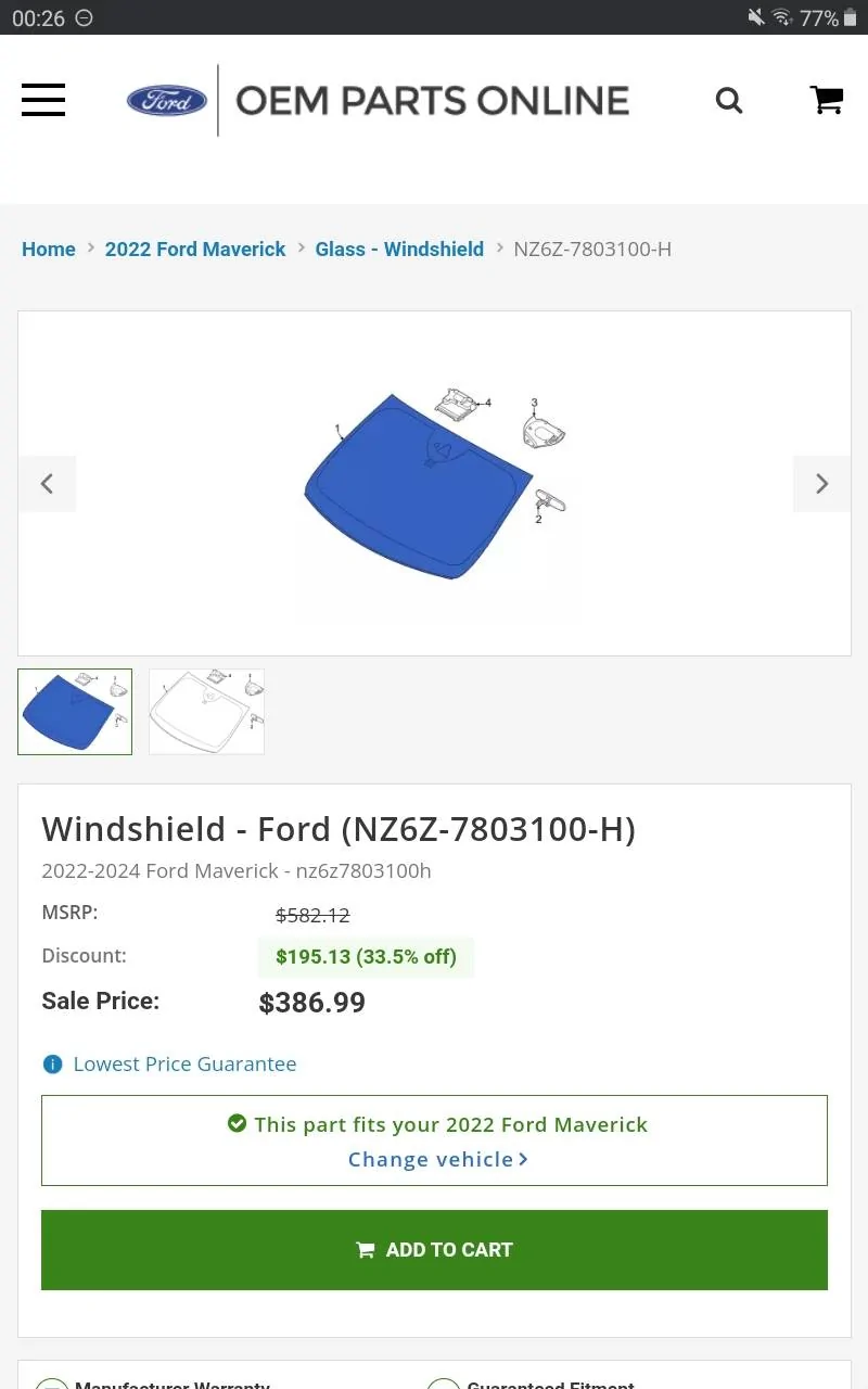Ford Maverick Lariat windshield just replaced at Safelite Screenshot_20241114-002640_Chrom