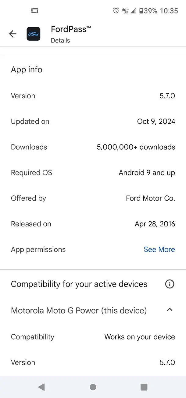 Ford Maverick Ford Pass Android App Update 14 November to v5.8.0 Screenshot_20241115-103600