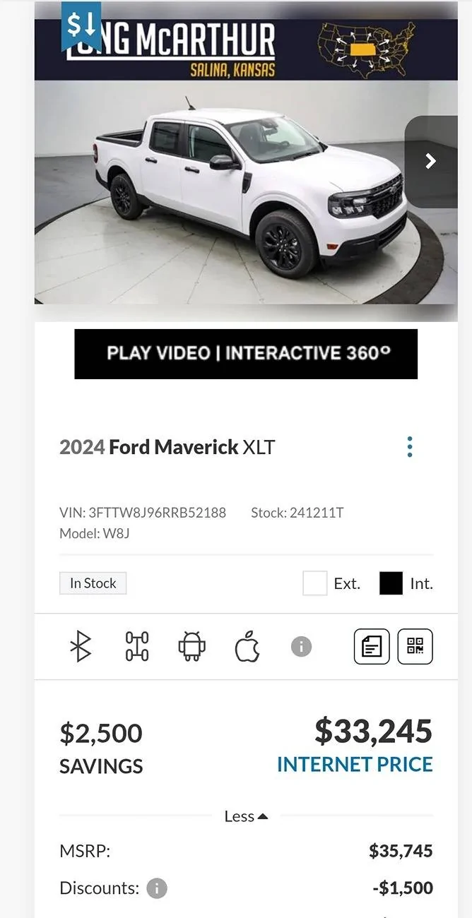 Ford Maverick $2300 off MSRP on 2024 Ford Mavericks at Long McArthur 1000017345