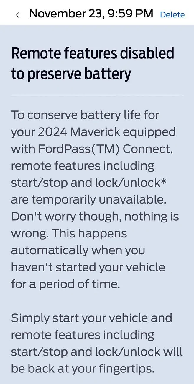 Ford Maverick False notification from Ford Pass. IMG_5461