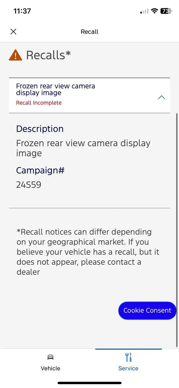 Ford Maverick Camera recall. IMG_0362