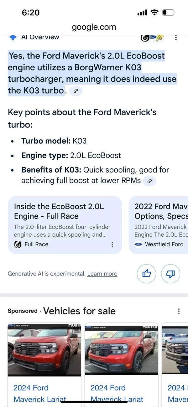 Ford Maverick What turbo does the Maverick 2.0 EcoBoost engine use? IMG_4586